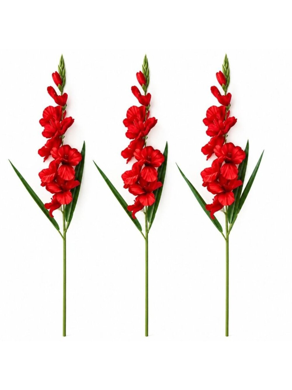 3 Red Artificial Gladiolus Stems 31 Inch Tall Faux Silk Flowers Church Sympathy